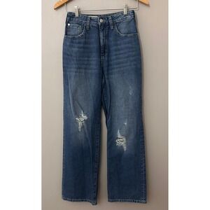 Pilcro Anthropologie Womens‎ 25 High Rise Wide Leg Jeans Distressed Medium Wash